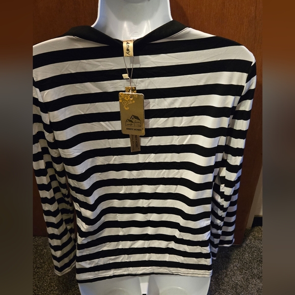 Andy Home Japanese designer black & white stripped stretchy top szXXL/M NWT - Picture 4 of 6